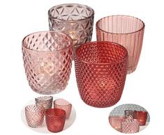 LS-LebenStil 4x Glas Teelichthalter Rosa Rose 7cm Windlicht-Halter Kerzenständer