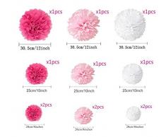 MAKFORT Happy Birthday Girlande Rosa Pink Pompoms Luftballons Spiralgirlanden Geburtstag Deko Partydeko Set