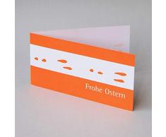 10 orange Ostergrußkarten: Frohe Ostern (Hasenspuren), extralange beidseitig bedruckte Klappkarte inkl. weißem haftklebendem Umschlag