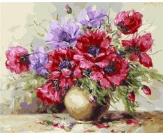 zhyaa Malen nach Zahlen, Holzrahmen, Kinder Das Geburtstagsgeschenk Leinwand Wandkunst, 40X50cm Frame, Farbige abstrakte Pflanzenvase stieg Lilie, Erwachsene Kinder Leinwand Ölgemälde digitale Ölgemäl