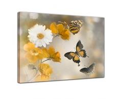 Kunstdruck - Aquarell Blumen und Schmetterlinge - 70x50 cm 1 teilig - Bilder als Leinwanddruck - Wandbild von Bilderdepot24 - Tierwelten - Zeichnung - Malerei - Falter und Blüten