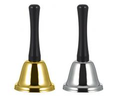 Frienda 2 Stück Stahl Handglocke Anrufglocke für Hochzeit Veranstaltungen, Dekoration, Lebensmittel, Gold und Silber