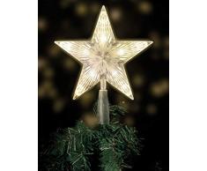 Weihnachtsbaumspitze mit 10 LED mit Stromstecker - 18 x 22 cm - beleuchtete Christbaumspitze in warmweiß - Weihnachtsbaum Stern Spitze Baumspitze