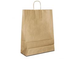 50 x Papiertragetaschen braun 32+12x41 cm | stabile Papiertüten | Beutel Kordelhenkel | Papiertaschen Mittel | Paper Bag | HUTNER