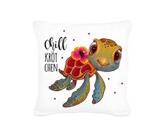 ilka parey wandtattoo-welt® Kissen Dekokissen Couchkissen Sofakissen Schildkröte mit Punkten und Spruch chill kröt chen inklusive Füllung k46 - ausgewählte Farbe: *weiß*