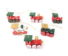 lembrd Weihnachtsbaumanhänger - 6 Lokomotivenanhänger aus farbigem Holz für die Weihnachtsbaumdekoration