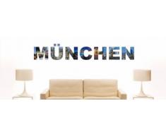 Wandtattoo farbige Wandschrift Städtename München mit Sehenswürdigkeiten 80 x 13 cm Länge