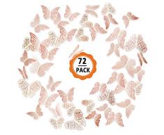 72 Stück 3D Schmetterlinge Wanddeko Wandaufkleber Abziehbilder Schmetterling Dekorationen Aufkleber Rosegold 3 Größe