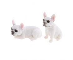 2 Stück Französische Bulldogge Figur Hundefigur Tierfigur Garten Deko, sitzend und liegend, weiß