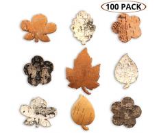Streudeko Holz (100 Stk) - Unvollendeter Holz Blätter Form aus Birkenholz – 5 Verschiedene Birkenrinde Blätter - Holzscheiben für Verzierungen, Tischdeko, Schrottbuchung, DIY Basteln, Bemalen