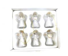 Dapo 6 x Engel Christbaumschmuck aus Glas in Geschenkbox Weihnachtsornament Dekoengel Weihnachtsbaum-Anhänger (klar-Silber)