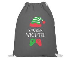 generisch Zocker Wichtel Kostüm Gamer Elf zocken Weihnachten Turnbeutel Weihnachtself - Baumwoll Gymsac -37cm-46cm-Grafit Grau