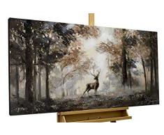 KunstLoft® Acryl Gemälde Stag in The Brume 120x60cm | original handgemalte Leinwand Bilder XXL | Tier Hirsch Natur Wald | Wandbild Acryl Bild Moderne Kunst einteilig mit Rahmen