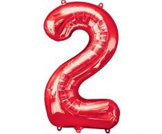 amscan NEU Folienballon Große Zahl 2 rot, 53x88 cm