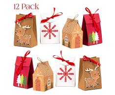 NIMU 12 Stück Adventskalender Geschenktüten Weihnachtsgeschenkbeutel Wiederverwendbare Papierboxen für Geschenke Süßigkeiten Kekse Bundle Xmas Theme Geschenkverpackung