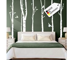 Grandora Wandtattoo XXL Birkenstämme Vögel I schwarz (BxH) 267 x 250 cm I Bäume Schlafzimmer Wohnzimmer Sticker Aufkleber Wandaufkleber Wandsticker W5187