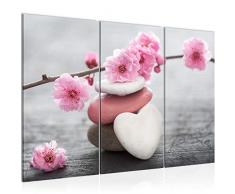 Bilder Feng Shui Blumen Wandbild 120 x 80 cm Vlies - Leinwand Bild XXL Format Wandbilder Wohnzimmer Wohnung Deko Kunstdrucke Rosa Grau 3 Teilig - MADE IN GERMANY - Fertig zum Aufhängen 500131a
