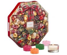 Yankee Candle Adventskalender-Geschenkset, mit 24 duftenden Teelichten und 1 Teelichthalter aus Glas in festlicher kranzförmiger Geschenkbox