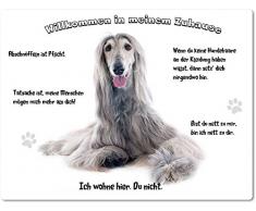Blechschild / Warnschild / Fun Türschild - Aluminium - 15x20xm - - Willkommen in meinem Zuhause - Motiv: Afghane / Windhund liegend -- 03