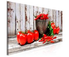 decomonkey | Bilder Küche Gemüse 150x50 cm 1 Teilig | Leinwandbilder | Bilder | Vlies Leinwand | Bilder | Wand | Bild auf Leinwand | Wandbild | Kunstdruck | Wanddeko | Paprika Tomate rot Holz Brett grau | DKC0216b1PXXL