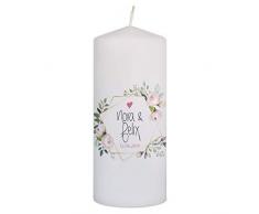 WEDDNG Hochzeitskerze mit Namen und Datum Grün, Traukerze Hochzeit Boho Rosen, Weiß (Normal)