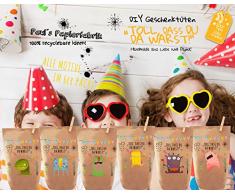 6 Bunte Monster Geschenktüten / Tüten liebevoll Bedruckt, Papier, zum Verpacken von Kinder Geschenken, Gast, Mitgebsel, Giveaways, Kindergeburtstag, Hochzeit, Party