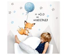 Little Deco Aufkleber Spruch sei wild & Fuchs I Wandbild M - 130 x 61 cm (BxH) I Luftballon Wandtattoo Kinderzimmer Junge Tiere Deko Babyzimmer Kinder DL316