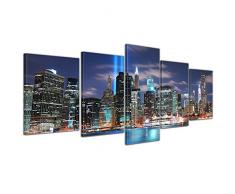 Wandbild - New York City Manhattan at Night - USA - Bild auf Leinwand - 200x80 cm 5 teilig - Leinwandbilder - Städte & Kulturen - Amerika - Skyline - World Trade Center - beleuchtet