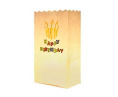 10 Stk. Kerzentüte Lichttüten weiß mit Motiv bedruckt, Motiv wählen:Happy Birthday