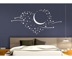 Grandora Wandtattoo Herz Mond Sternschnuppen I weiß (BxH) 120 x 58 cm I Schlafzimmer Aufkleber selbstklebend Wandsticker Wandaufkleber Sticker 1011W
