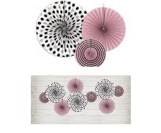 Deko Rosetten 3Stück rosa weiß PomPoms hängende Party Deko Girlande Mottoparty