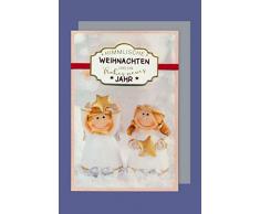 Weihnachten Neujahr Karte Grußkarte Applikation Engelpaar 16x11cm