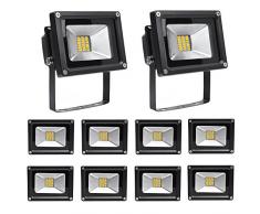 Greenmigo 10x 20W SMD Fluter Strahler Warmweiß Schwarz Aluminium Gehäuse IP65 Wasserdicht LED Lampe Wandleuchter Flulicht Flutbeleuchtung LED Gartenlampe Außenstahler