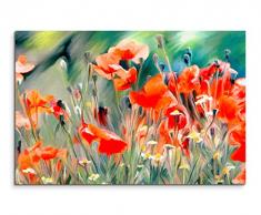 Fotoleinwand 90x60cm Gemälde von roten MohnBlumen im Feld auf Leinwand exklusives Wandbild moderne Fotografie für ihre Wand in vielen Größen