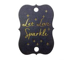 Summer-Ray Wunderkerzen-Anhänger, für kleine Violinen, Hochzeiten, Schwarzgoldfolien-Heißprägung, mit der Aufschrift: „Let Love Sparkle“, 50 Stück