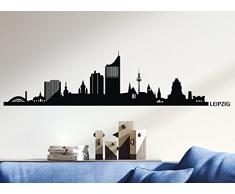 Wandora W1366 Wandtattoo Skyline Leipzig I schwarz (BxH) 100 x 25 cm I Selbstklebend Aufkleber Stadt Städte der Welt Wandsticker Wandaufkleber
