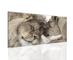 Bilder Löwen Liebe Wandbild 100 x 40 cm Vlies - Leinwand Bild XXL Format Wandbilder Wohnzimmer Wohnung Deko Kunstdrucke Braun 1 Teilig - Made IN Germany - Fertig zum Aufhängen 002112b