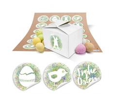 24 kleine weiße Geschenkboxen Ostern Geschenkverpackung Geschenkschachteln 8 x 6,5 x 5,5 + Aufkleber FROHE OSTERN shabby grün Text als Alternative zum Osternest Osterkörbchen zum Befüllen
