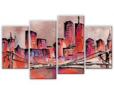 Leinwandbild Golden Bridge New York Manhattan Wandbild 4-Teilig: 100x60 cm Bordeaux