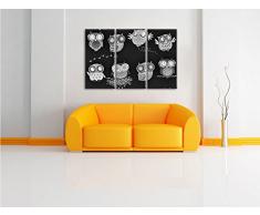 Monocrome, Verrückte Eulen für Kinder 3-Teiler Leinwandbild 120x80 Bild auf Leinwand, XXL riesige Bilder fertig gerahmt mit Keilrahmen, Kunstdruck auf Wandbild mit Rahmen, gänstiger als Gemälde oder Ölbild, kein Poster oder Plakat