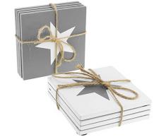 com-four® 8x Getränke-Untersetzer Set aus Holz, Glas-Untersetzer für Gläser mit Sternmotiv, 10 x 10 x 0,5 cm (08 Stück - Stern)