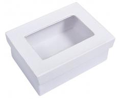 Rayher 67269102 Pappmaché-Geschenkbox, weiß, 10,5 x 7,7 x 4,4 cm, Deckel mit Sichtfenster, FSC zertifiziert, Dose, Schachtel, Deko-Karton