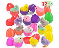 JOYIN 12 Stück mit Spielzeug gefüllte Ostereier mit 12 Süß Hasen und Huhn Aufziehspielzeug, Ostern Eier für Ostern Partyzubehör, Osterkorb Füllstoffe, Kinderspielzeug und Überraschungsgeschenk
