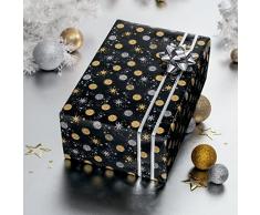 SIGEL GP117 Weihnachts-Geschenkpapier schwarz/gold/silber, 1 Rolle 5m x 70 cm
