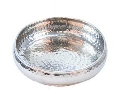 Orientalisches rundes Tablett Schale aus Metall 32cm groß Silber | Orient Dekoschale mit hohem Rand | Marokkanisches Serviertablett Rund | Orientalische Silberne Deko auf dem gedeckten Tisch