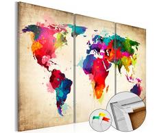 murando Weltkarte Pinnwand & Vlies Leinwand Bild 120x80 cm XXL Bilder mit Kork Rückwand 3 Teilig Kunstdruck Korktafel Korkwand Memoboard Pinboard Wandbilder Karte Landkarte k-A-0006-p-f