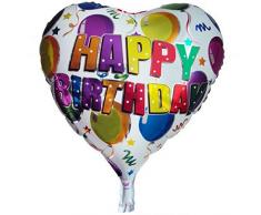 DIWULI, Herzballon Happy Birthday, bunter Luftballon Herzform, Herz-Ballon, Geburtstagsballon Herzluftballon, Herzfolienballon, Folien-Luftballon, Folien-Ballon Geburtstag, Dekoration, Geschenk-Deko