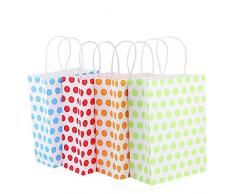 KBNIAN12 Stücke Papiertüten Papiertragetaschen Geschenktüten aus Kraftpapier für Geburtstagsparty, Ostern, Weihnachten, Hochzeit (grün, gelb, rot, Rosa)