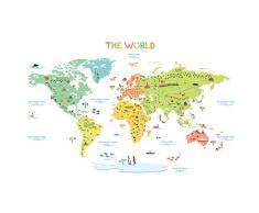 DECOWALL DWL-1616S Farbenfrohe Weltkarte Wandtattoo Wandsticker Wandaufkleber Wanddeko für Wohnzimmer Schlafzimmer Kinderzimmer (Mittlere) (Englisch Ver.)