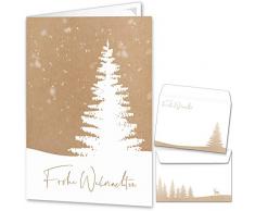 Weihnachtskarten mit Umschlägen (15er Set) - Klappkarten mit Weihnachtsbaum-Motiv für die schönsten Weihnachtsgrüße im Kraftpapier-Look - Frohe Weihnachten